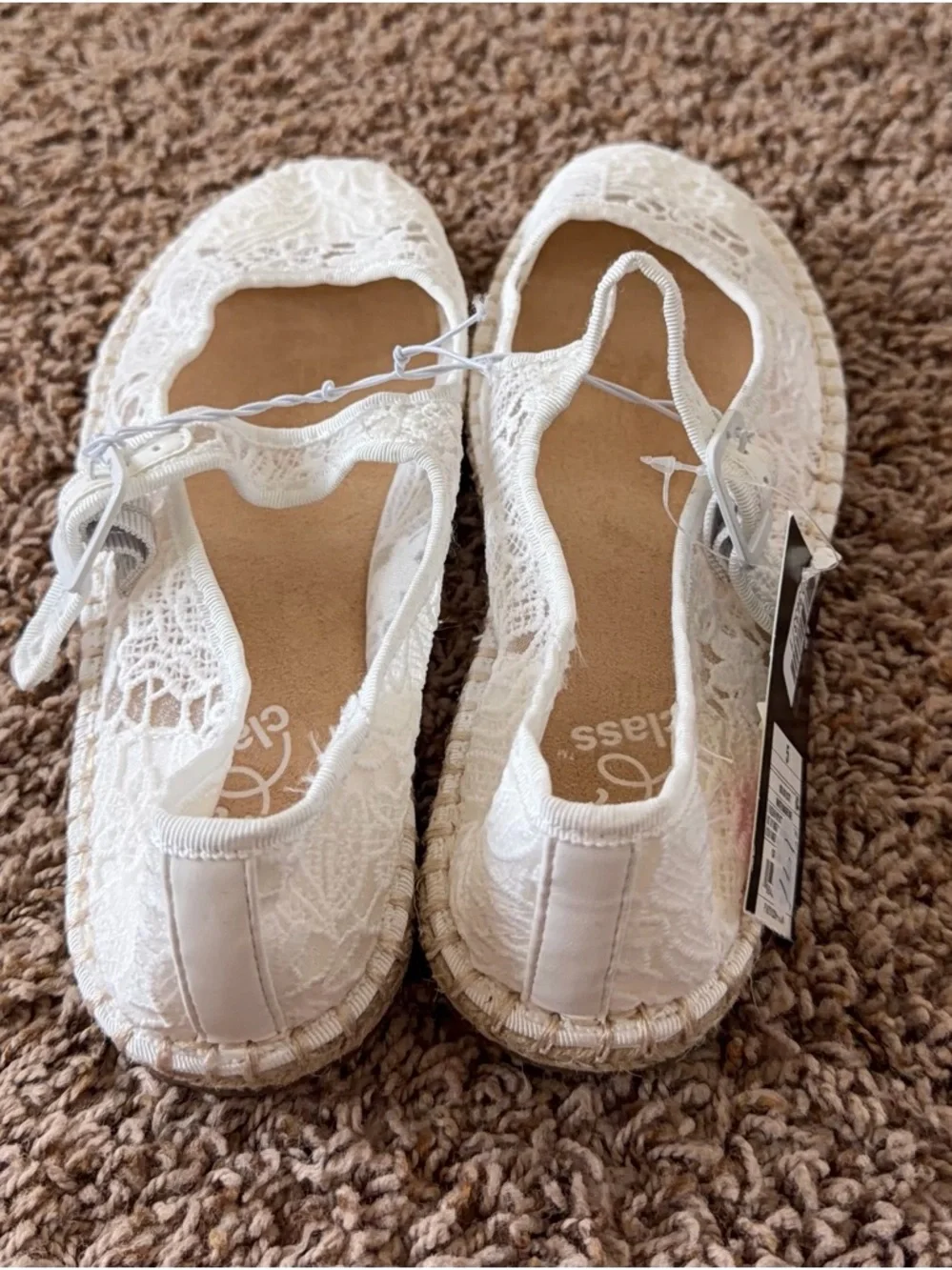 Art Class White Lace Mary Jane Espadrille Youth 5  Flats Coquette - Picture 5 of 7